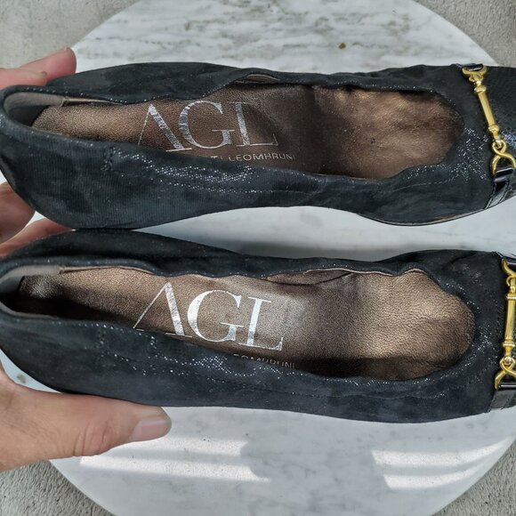 AGL Attilio Giusti Leombruni Shoes Womens 37.5 US 7.5 Black Leather Wedge *GUC* - Picture 9 of 11